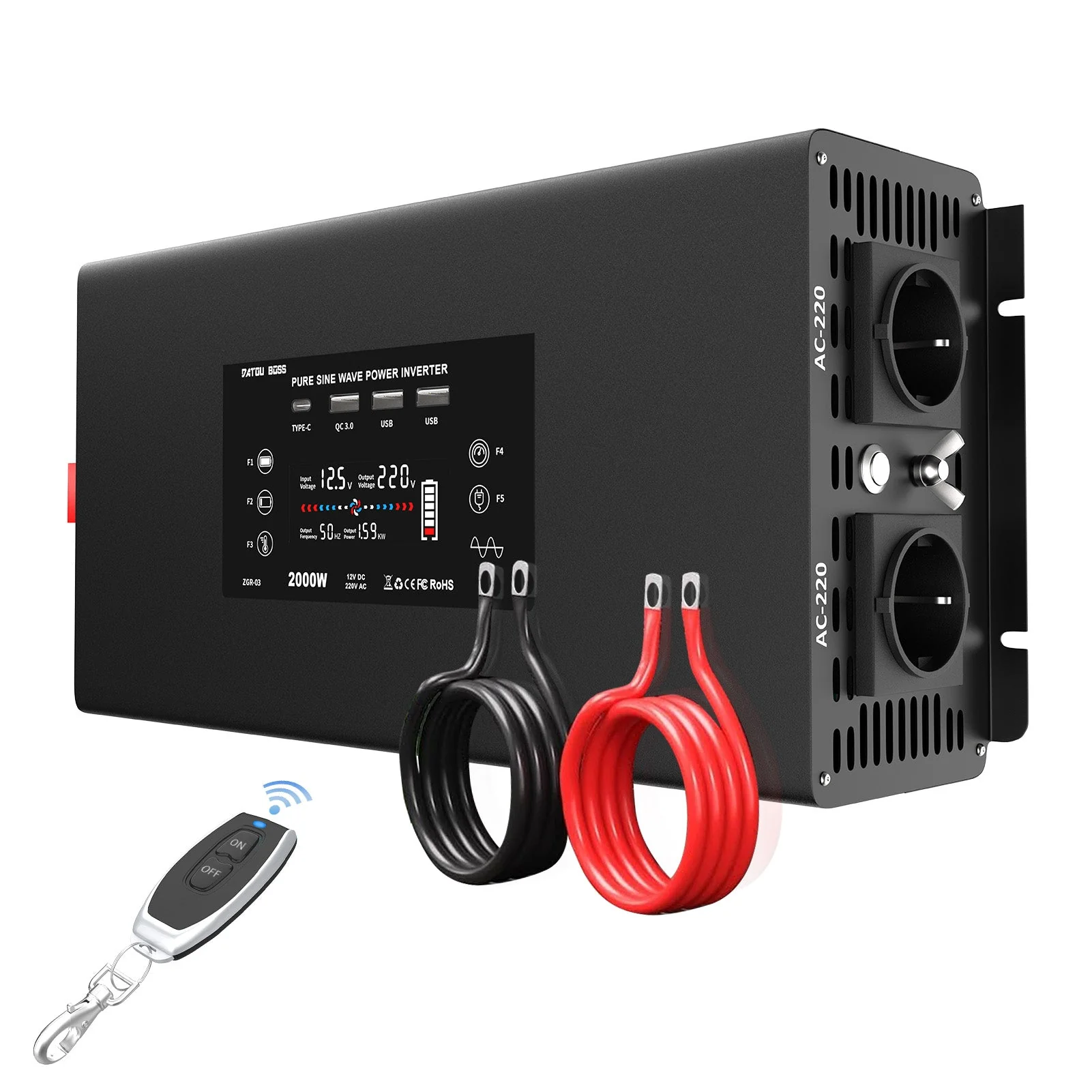 Inverter 12V to 230V 2000W Pure Sine Wave